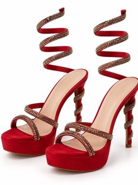 Red Crystal Wrap Platform Stiletto Heels